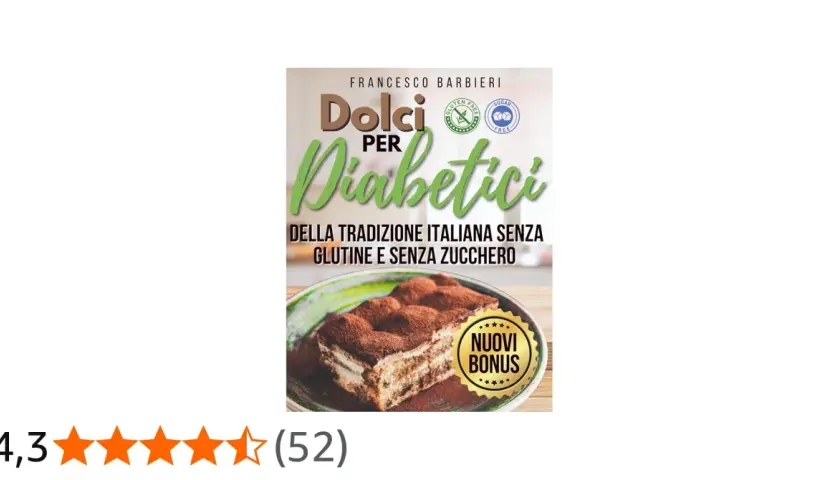 Copertina libro "Dolci per Diabetici", con un tiramisù fatto in casa senza glutine e zucchero.