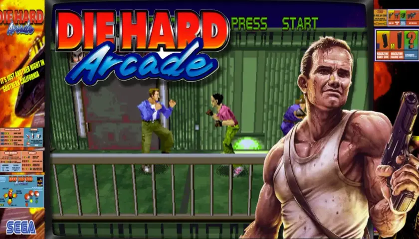 Die Hard Arcade na Sega Saturn. John McClane gotuje się do walki.