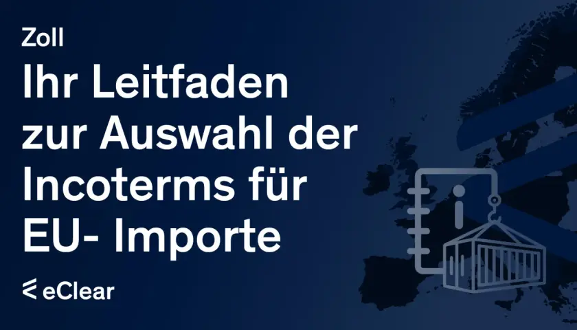 Zoll: Ihr Leitfaden zur Auswahl der Incoterms für EU-Importe. Ein Symbol zeigt einen Container, der von einem Kran gehoben wird, was auf die Bedeutung eines **certificate of compliance** für den Warenverkehr hinweist.