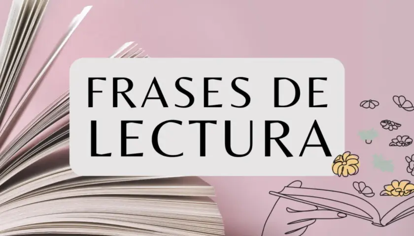 Un libro abierto inspira **frases de lectura cortas y bonitas**. Ilustraciones de flores y manos leyendo añaden encanto.