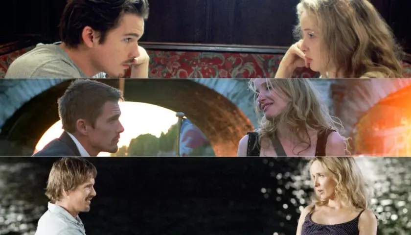 Prima dell'alba, del tramonto e del dopo. Jesse e Celine si incontrano e si separano in questa trilogia cinematografica.