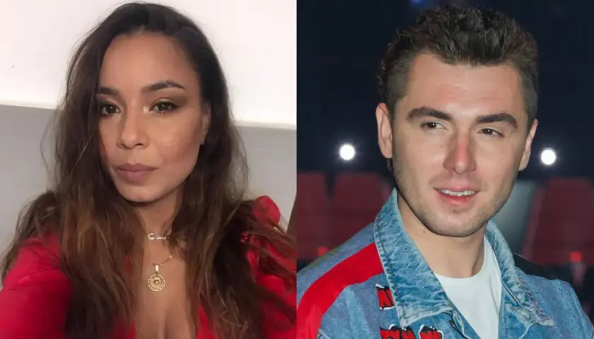 Kamil Bednarek z żoną. Ona w czerwonej bluzce, on w dżinsowej kurtce.