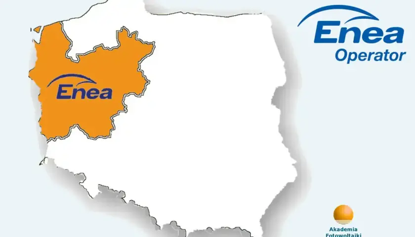 Mapa Polski z zaznaczonym obszarem Enea. Dowiedz się, ile kosztuje 1 kWh Enea i jak obniżyć rachunki za prąd.