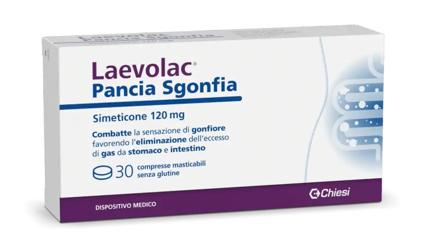 Laevolac Pancia Sgonfia, 30 compresse masticabili senza glutine. Utile per chi cerca cosa fare in caso di diarrea e gonfiore.