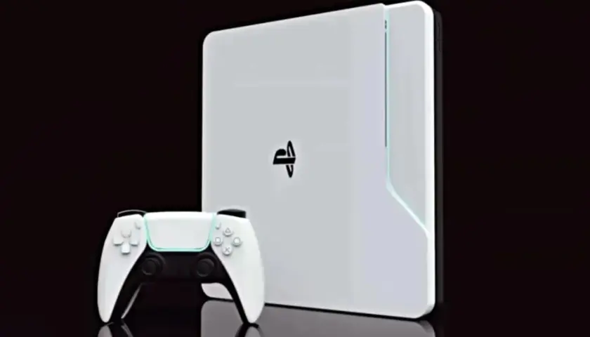 Biała konsola PlayStation 6 z kontrolerem, gotowa na nowe przygody.