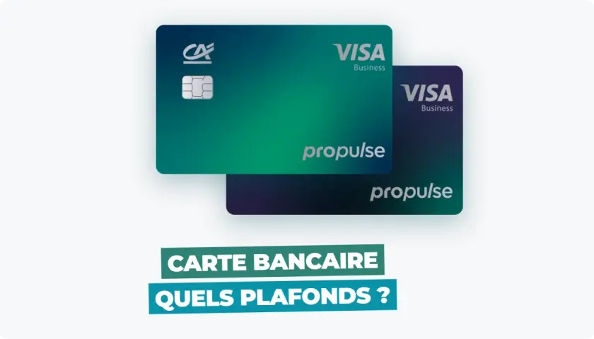 Deux cartes Visa Business "Propulse" aux dégradés verts et violets. La question "Quels plafonds ?" apparaît en bas, suggérant une gestion des dépenses sur 30 jours glissants.