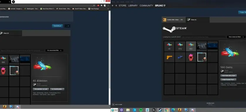Na ekranie Steam widać przedmioty z gry, w tym 560 klejnotów na worek.