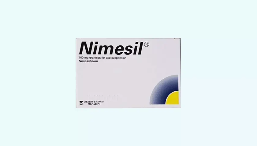 Opakowanie leku Nimesil, zawierające 100 mg granulatu do sporządzania zawiesiny doustnej.