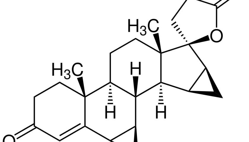 Chemische Struktur von Drospirenon, einem synthetischen Gestagen.