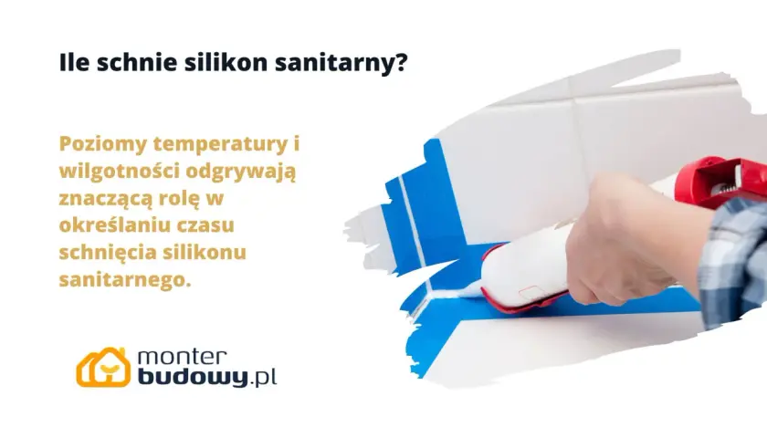 Ręka z pistoletem wyciska silikon sanitarny. Dowiedz się, ile schnie silikon sanitarny, bo temperatura i wilgotność mają znaczenie.