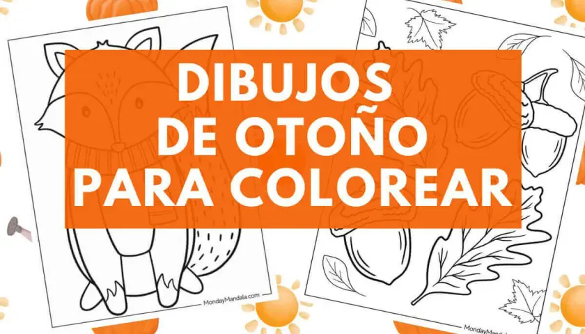 Dibujos de otoño para colorear con un zorro amigable y bellotas. ¡Perfecto para actividades infantiles!