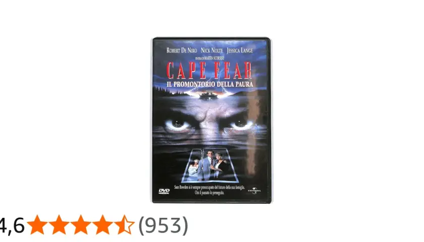 Copertina DVD "Cape Fear - Il promontorio della paura". Recensione del film con De Niro e Nolte, un thriller da non perdere.