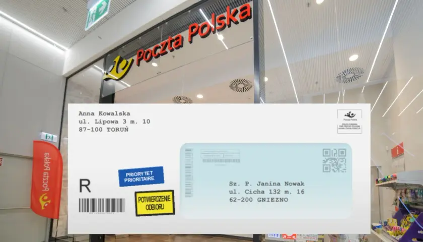 Listy priorytetowe z potwierdzeniem odbioru można wysłać pocztą. Na kopercie adres nadawcy i odbiorcy.