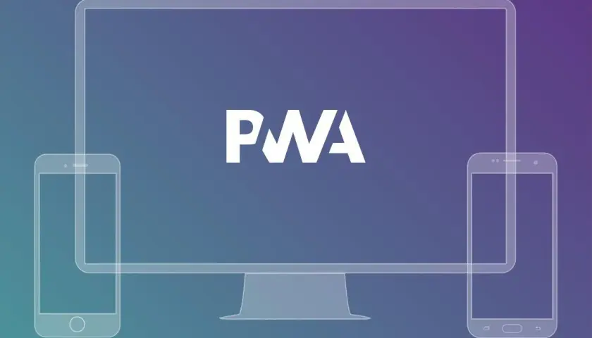 Icônes de moniteur et de smartphones connectés, avec le logo PWA au centre. Une application PWA accessible sur tous vos appareils.
