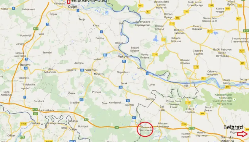 Mapa pokazuje drogę do Batrovci, gdzie można przekroczyć granicę. Czy do Serbii potrzebny jest paszport? Sprawdź przed podróżą!