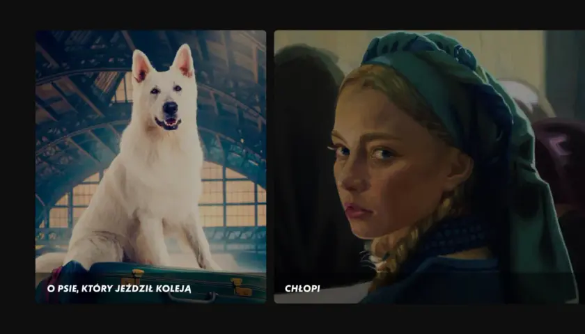 Biały pies na walizce i portret dziewczyny w chustce. Dwa kadry z polskich klasyków filmowych.