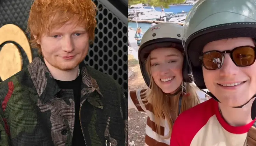 Ed Sheeran z rodziną. Na zdjęciu widać piosenkarza i parę na skuterach, być może jego dzieci.