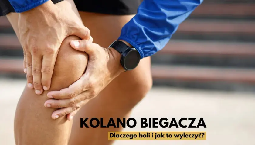 Ból kolana biegacza. Dłonie obejmujące bolące kolano, wskazujące na problem.
