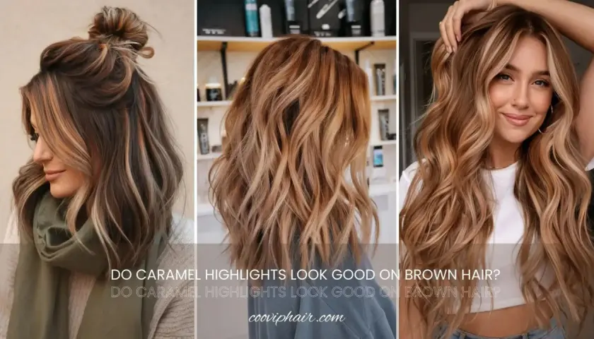 Mujeres con cabello castaño y mechas cobrizas, mostrando diferentes estilos y tonos cálidos.