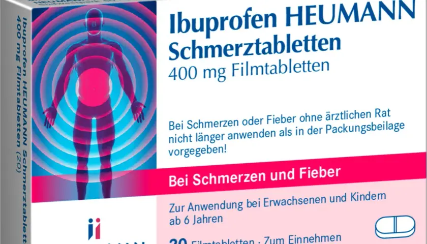 Ibuprofen HEUMANN Schmerztabletten 400 mg. Für Schmerzen und Fieber bei Erwachsenen und Kindern ab 6 Jahren. Stillzeit beachten.