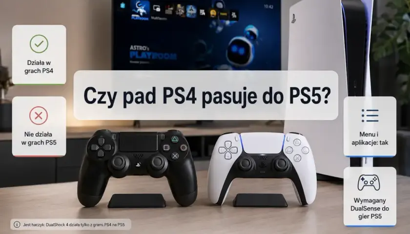 Czy pad od PS4 pasuje do PS5? Tak, ale tylko do gier z PS4. Do gier PS5 potrzebny jest DualSense.