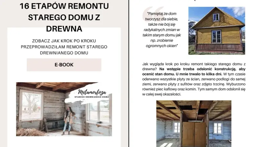 Stary drewniany dom w trakcie remontu, odsłonięta konstrukcja.
