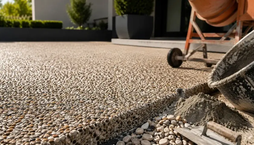 Pose de béton désactivé, un revêtement durable et esthétique. Découvrez le béton désactivé prix pour votre projet extérieur.