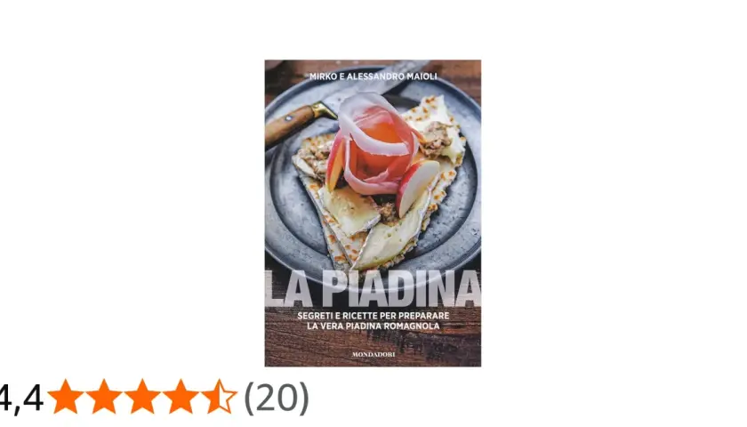 Copertina del libro "La Piadina", un piatto tipico di Rimini, con una piadina farcita su un piatto di metallo.
