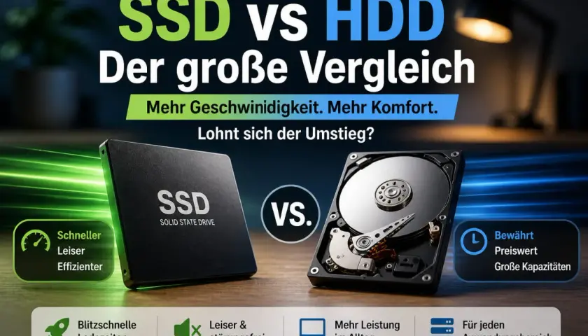 SSD vs. HDD: Ein Vergleich. Die SSD ist schneller, leiser und effizienter. Der Stromverbrauch ist bei SSDs geringer.