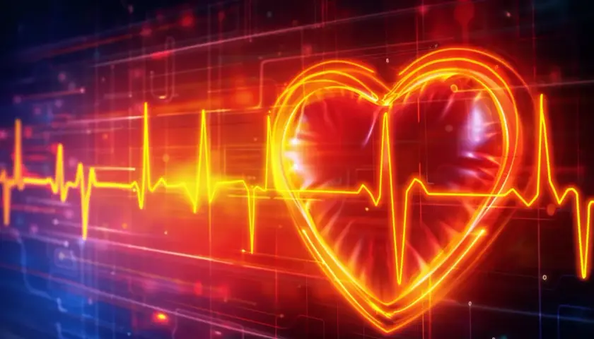 Grafika przedstawia serce z linią EKG, symbolizującą zdrowie i wskazówkę, jak obniżyć puls.