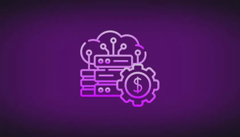 Icône de cloud avec des serveurs et une roue dentée avec un symbole dollar, représentant la gestion des coûts d'un azure file.