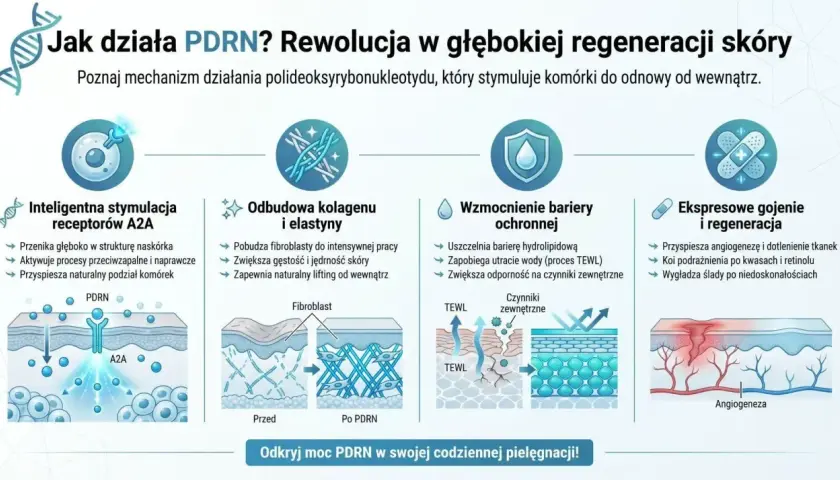 PDRN to polideoksyrybonukleotyd, który stymuluje skórę do regeneracji od wewnątrz, odbudowując kolagen i wzmacniając barierę ochronną.