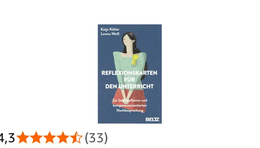 Buchcover "Reflexionskarten für den Unterricht" mit einer stilisierten Frau und dem Untertitel "Zur Selbstreflexion und kompetenzorientierten Nachbesprechung".