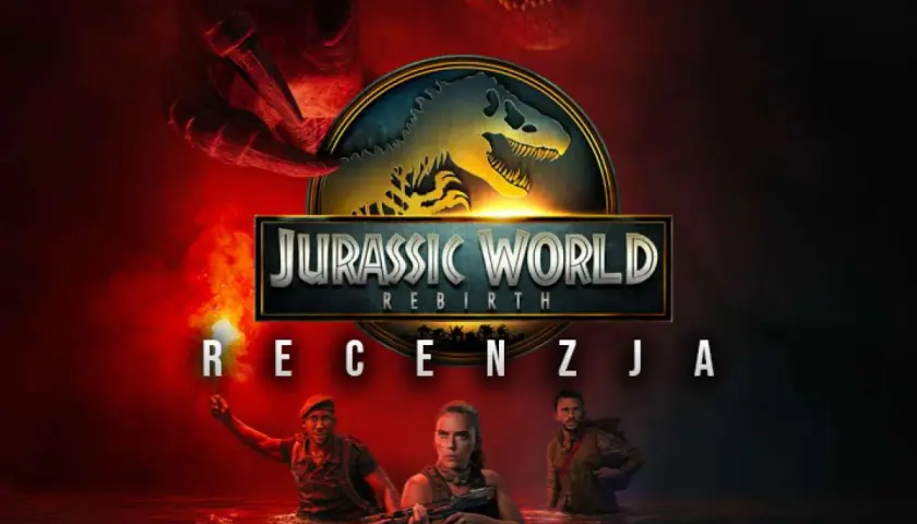 Recenzja "Jurassic World Odrodzenie": trójka bohaterów w wodzie, groźne dinozaury i płonąca pochodnia.