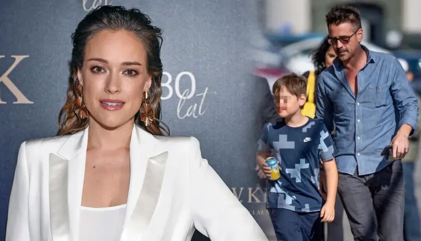 Alicja Bachleda-Curuś w białej marynarce, obok jej partner i syn.