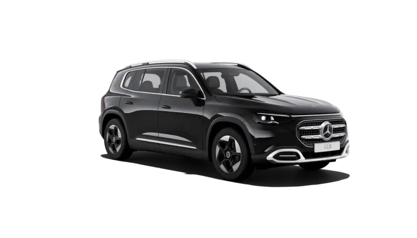 Czarny Mercedes GLB na czarnym tle. Sprawdź jego wymiary i możliwości.