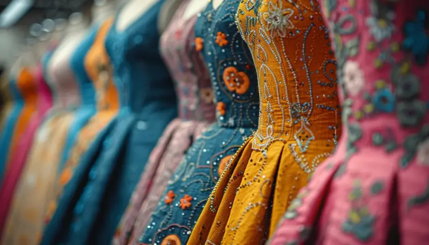 Robes colorées et ornées, un aperçu du tarif horaire d'une couturière pour des créations uniques.