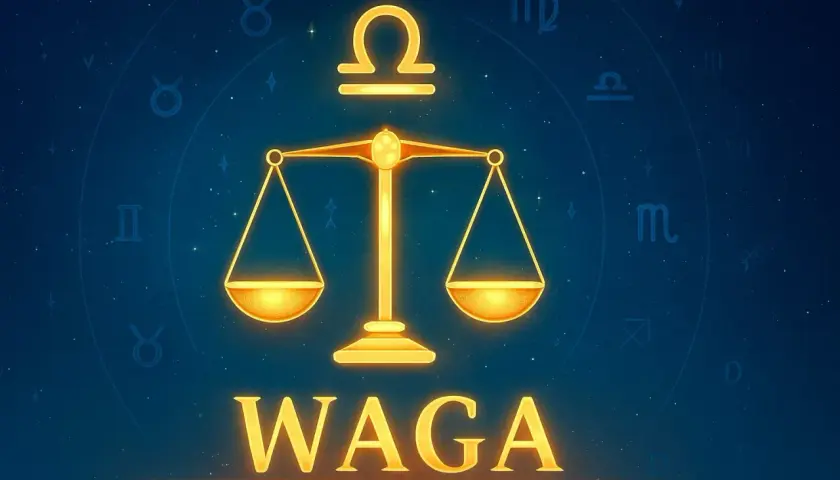 Znak zodiaku Waga, symbol wagi i konstelacje na nocnym niebie.