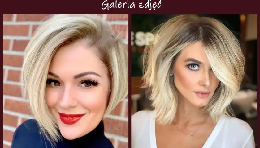 Dwie kobiety z blond fryzurą typu bob asymetryczny.