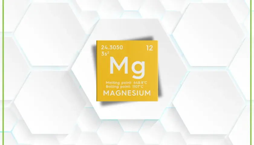 Tabela pierwiastków: magnez (Mg), jego masa atomowa, liczba atomowa, konfiguracja elektronowa i punkty topnienia/wrzenia. Magnez jest ważnym pierwiastkiem.