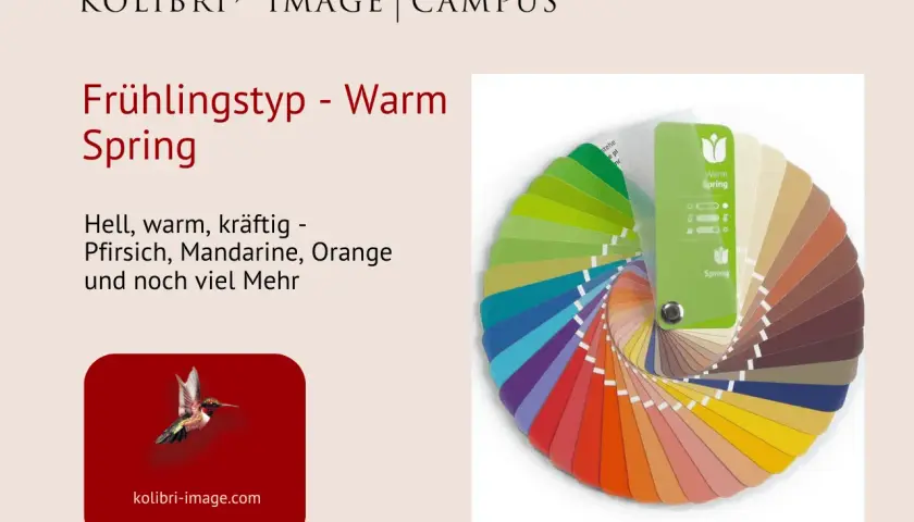 Farbpalette mit leuchtenden frühlingsfarben, die an Pfirsich und Mandarine erinnern. Kolibri-Image Campus.