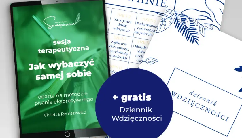 Tablet z kursem "Jak wybaczyć samej sobie" i gratisowym Dziennikiem Wdzięczności. Pomoc w procesie samoprzebaczenia.