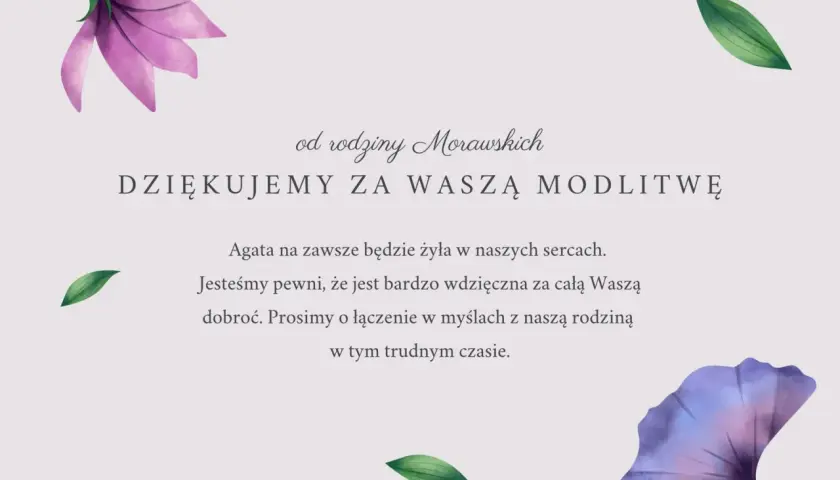 Podziękowanie od rodziny Morawskich za modlitwę. Wyrazy wdzięczności i prośba o wsparcie w trudnym czasie, co to są kondolencje.