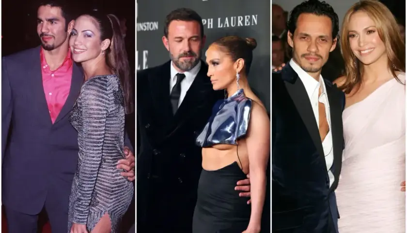 Jennifer Lopez z mężami: Ojani Noa, Ben Affleck i Marc Anthony.