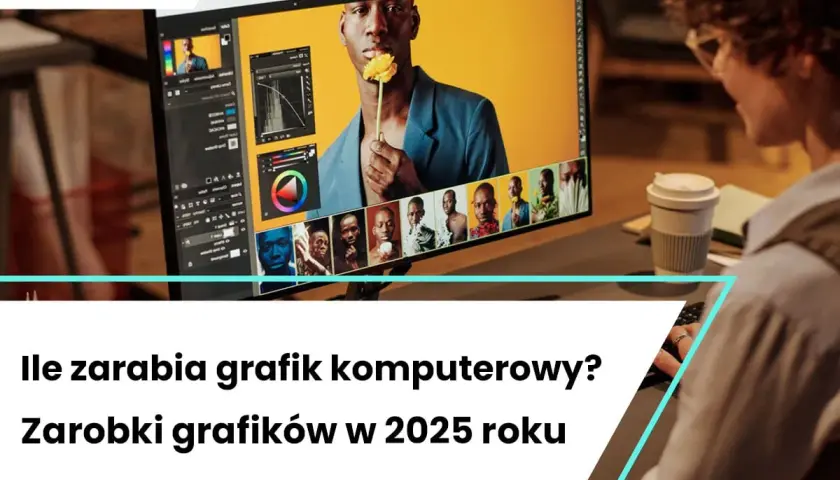 Grafik komputerowy pracuje nad edycją zdjęć na ekranie monitora.