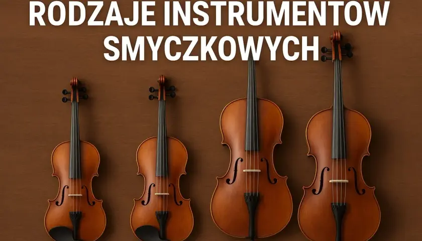 Cztery instrumenty smyczkowe: skrzypce i wiolonczele, prezentujące jakie są instrumenty strunowe.