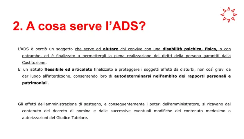 L'amministratore di sostegno aiuta chi ha disabilità psichiche o fisiche, garantendo i loro diritti e l'autodeterminazione.