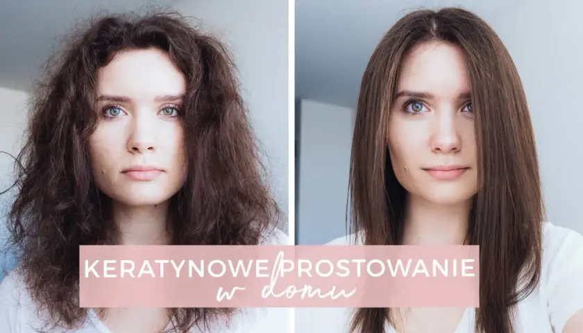 Przed i po: kręcone, puszące się włosy zamienione w gładkie i lśniące dzięki domowej keratynie.
