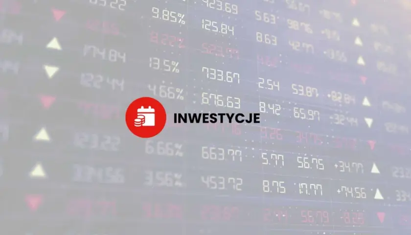 Wzór inwestycji na tle wykresów giełdowych. Czerwone koło z ikoną kalendarza i monet symbolizuje planowanie finansowe.