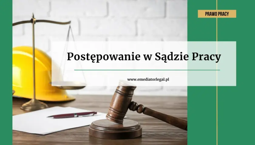 Waga, młotek sędziowski i kask budowlany symbolizują prawo pracy. Dowiedz się, ile czasu ma sąd pracy na wyznaczenie terminu rozprawy.